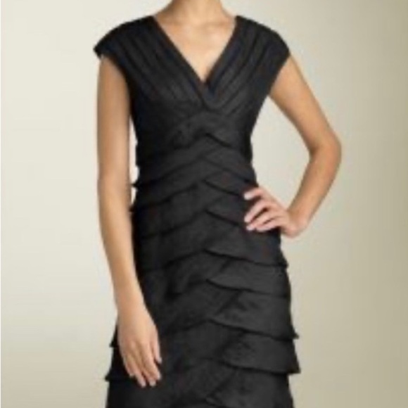 Adrianna Papell Black Ruffled V-Neck Midi Dress - Picture 1 of 12